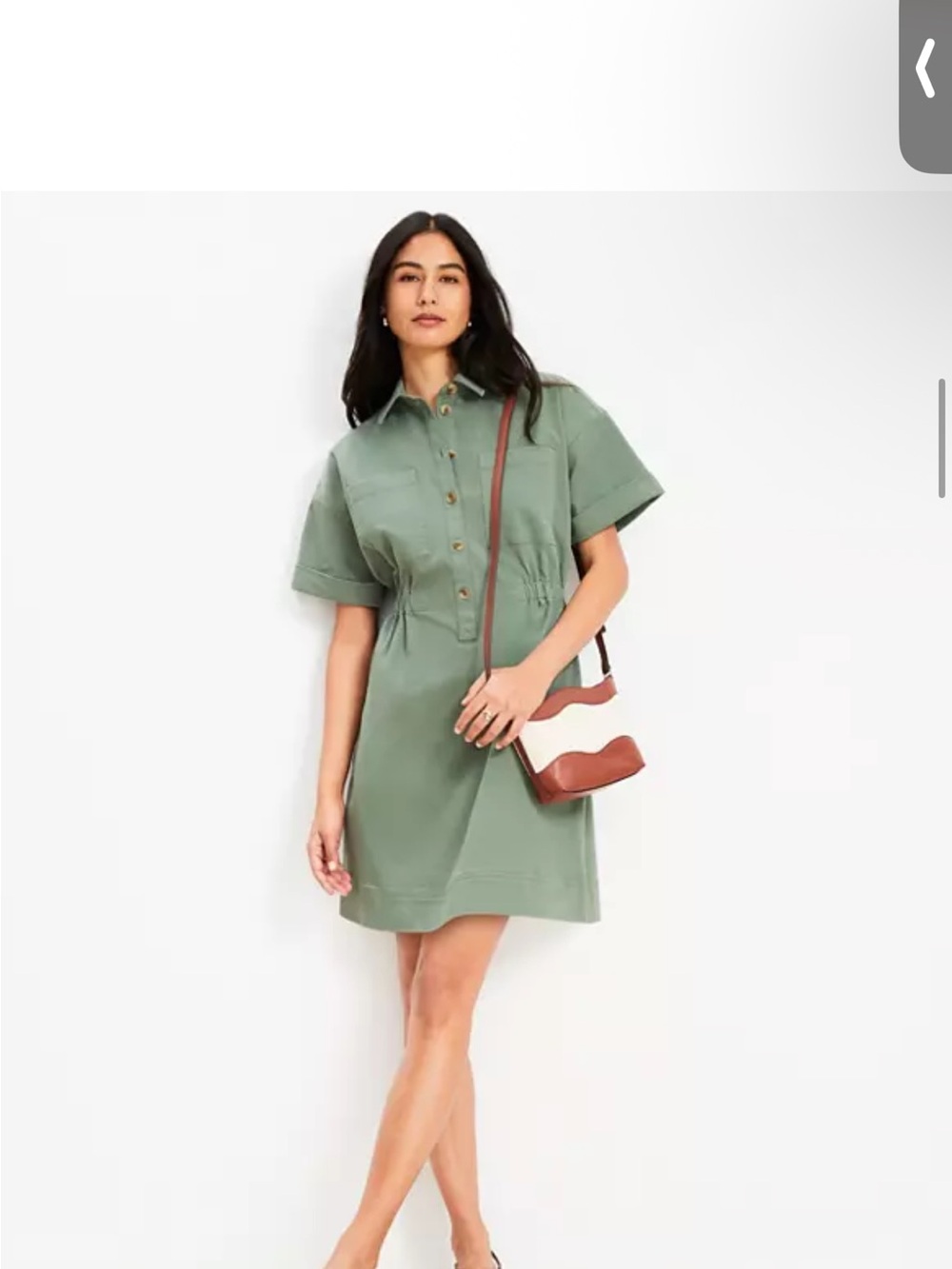 Casual Short-Sleeve Shirt Dress in Sage Green